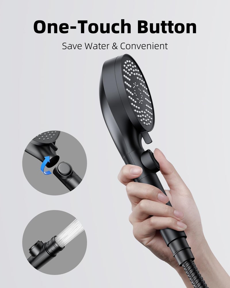 FOCSPROD RV Shower Head with Stainless Steel Hose, 5 Mode High Pressure Shower Head with Handheld On Off Switch, Camper Shower Head Replacement for RV, Travel Trailer, Motorhome, RV Accessories Part, Black - Image 3